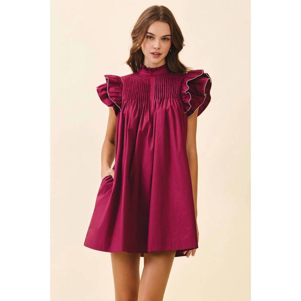 NEW TCEC button down babydoll dress in plum